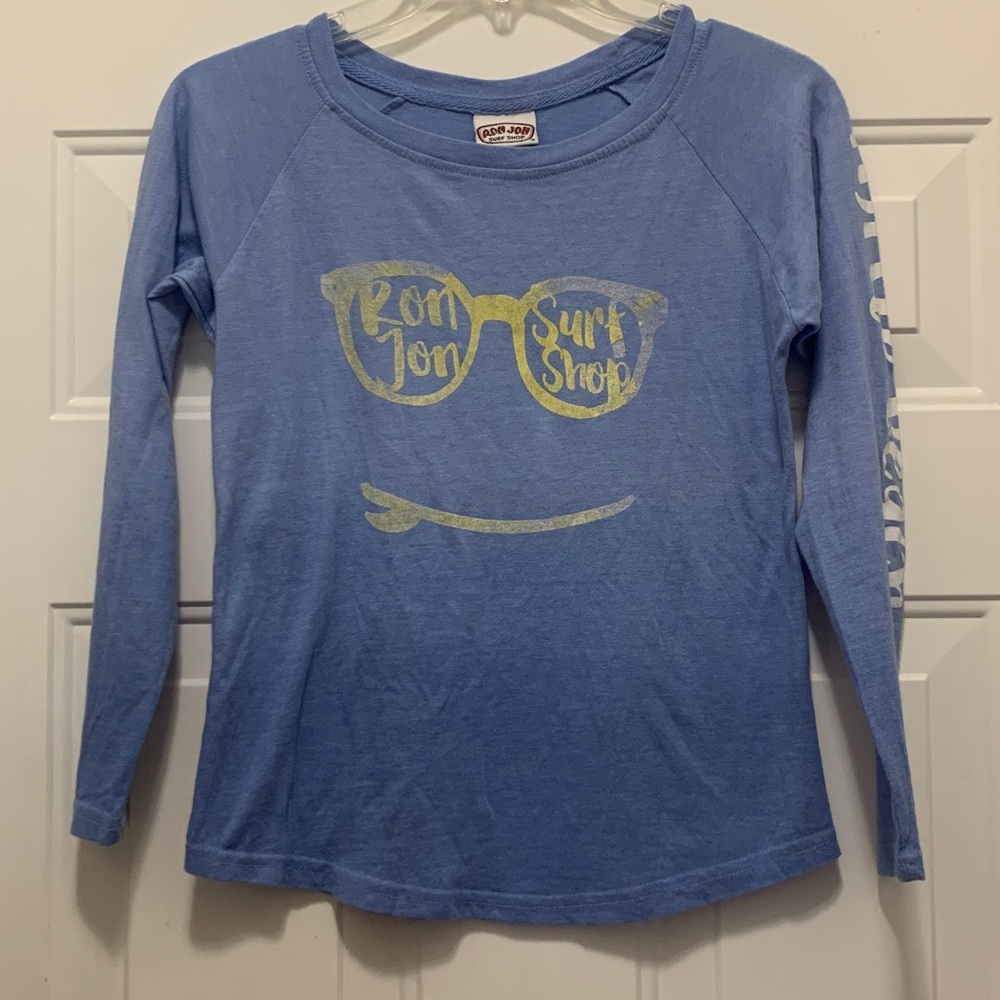 4/$10 Kids Ron Jon Blue Long Sleeve Tee with Myrtle Beach on Sleeve Size Small